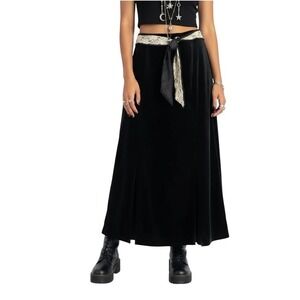 NWT Vintage Emma James Belted Lace Velvet Skirt Womens S Black Whimsigoth Grunge